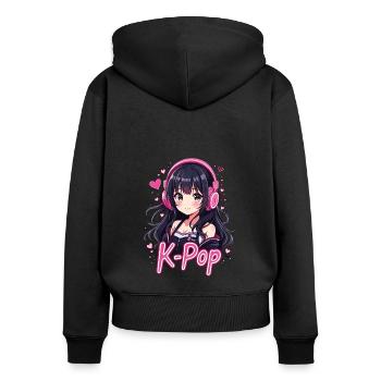 K-Pop - Frauen Premium Bio Zip Hoodie - Schwarz - Hinten - Julia (174cm)