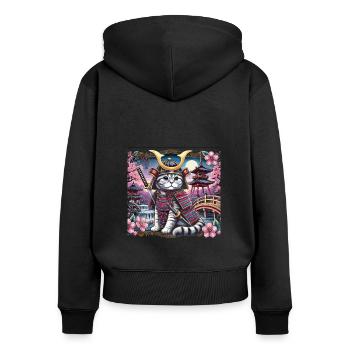 Katze - Frauen Premium Bio Zip Hoodie - Schwarz - Hinten - Julia (174cm)