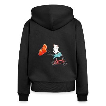 Radeln Katze Radfahrer Fahrrad Singt Rad - Frauen Premium Bio Zip Hoodie - Schwarz - Hinten - Julia (174cm)