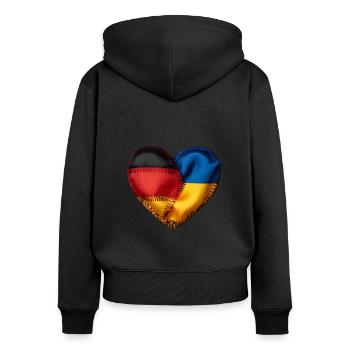 Ukraine Deutschland Herz Liebe Geschenk - Frauen Premium Bio Zip Hoodie - Schwarz - Hinten - Julia (174cm)