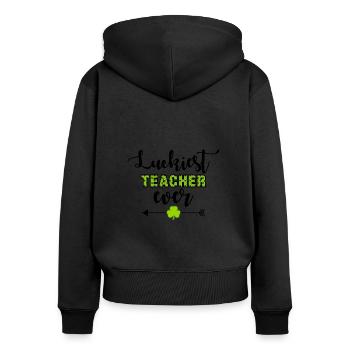 Glücklichster Lehrer aller Zeiten - Frauen Premium Bio Zip Hoodie - Schwarz - Hinten - Julia (174cm)