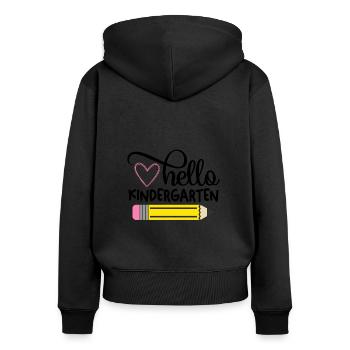 Hello Kindergarten - Women's Premium Organic Zip Hoodie - black - Back - Julia (174cm)