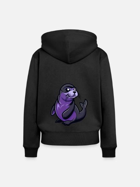 Robbe Tier Comic - Frauen Premium Bio Zip Hoodie - Schwarz