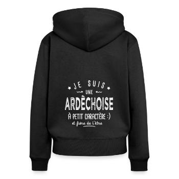 ardèchoise à petit caractère Cadeau humour ardèche - Sweat à capuche zippé Premium bio Femme - noir - Dos - Julia (174cm)