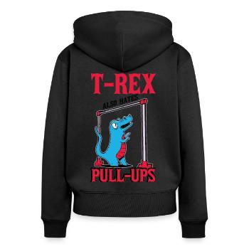 T-Rex Klimmzüge - Frauen Premium Bio Zip Hoodie - Schwarz - Hinten - Julia (174cm)