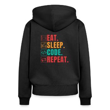 EAT SLEEP CODE REPEAT - FUNNY CODER - Women's Premium Organic Zip Hoodie - black - Back - Julia (174cm)