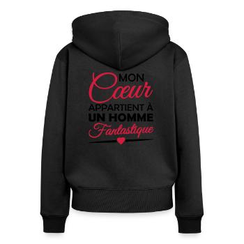 en couple avec un homme fantastique - Sweat à capuche zippé Premium bio Femme - noir - Dos - Julia (174cm)