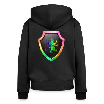 Logo du bouclier Emblème esports Sword Crest symbol lion - Sweat à capuche zippé Premium bio Femme - noir - Dos - Julia (174cm)