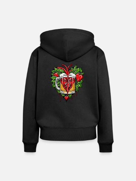 Ich liebe Bier - Frauen Premium Bio Zip Hoodie - Schwarz
