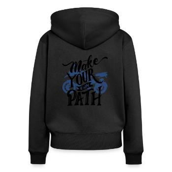 66 aventures - tracez votre propre chemin - Sweat à capuche zippé Premium bio Femme - noir - Dos - Julia (174cm)