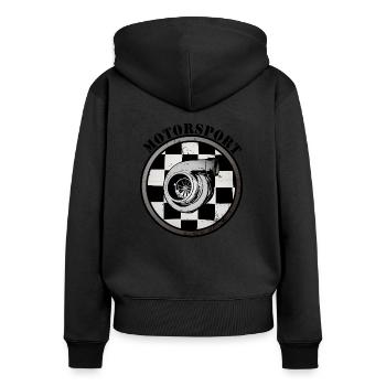 Motorsport - Sweat à capuche zippé Premium bio Femme - noir - Dos - Julia (174cm)