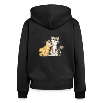 zwei Katzen - Frauen Premium Bio Zip Hoodie - Schwarz - Hinten - Julia (174cm)