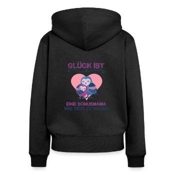 Glück ist eine Bonusmama wie Dich zu haben Mama - Frauen Premium Bio Zip Hoodie - Schwarz - Hinten - Julia (174cm)