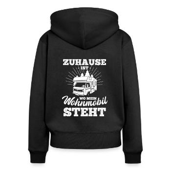 Zuhause Ist Wo Mein Wohnmobil Steht - Frauen Premium Bio Zip Hoodie - Schwarz - Hinten - Julia (174cm)