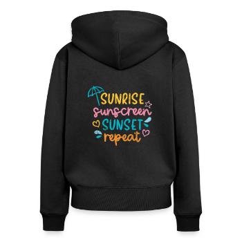 SONNEN AUFGANG SCHUTZMITTEL UNTERGANG SPRUCH MOTIV - Frauen Premium Bio Zip Hoodie - Schwarz - Hinten - Julia (174cm)
