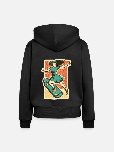 Skater-Mädchen - Frauen Premium Bio Zip Hoodie - Schwarz