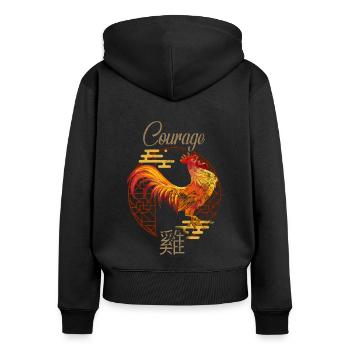 Chinesischer Tierkreis Tiere Astrologie Geometrischer Hahn - Frauen Premium Bio Zip Hoodie - Schwarz - Hinten - Julia (174cm)