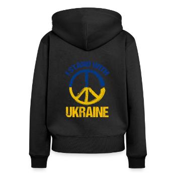 Je soutiens le symbole de paix ukrainien - Sweat à capuche zippé Premium bio Femme - noir - Dos - Julia (174cm)