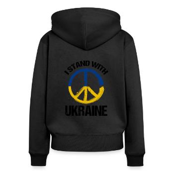 Je soutiens le symbole de paix ukrainien - Sweat à capuche zippé Premium bio Femme - noir - Dos - Julia (174cm)
