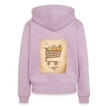Panier d’épicerie avec des sacs à provisions cadeaux - Sweat à capuche zippé Premium bio Femme - rose poudré - Dos - Julia (174cm)