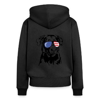 BEAUCERON Amérique Flag Dogs Wilsigns - Sweat à capuche zippé Premium bio Femme - noir - Dos - Julia (174cm)