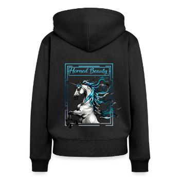 Gehörnte Schönheit: Anmutiges Einhorn - Frauen Premium Bio Zip Hoodie - Schwarz - Hinten - Julia (174cm)