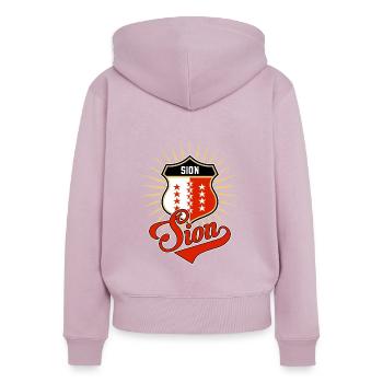 Sion - Frauen Premium Bio Zip Hoodie - Altrosa - Hinten - Julia (174cm)