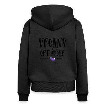 Vegan fun cooler Spruch zweideutig sexy Veganer - Frauen Premium Bio Zip Hoodie - Schwarz - Hinten - Julia (174cm)