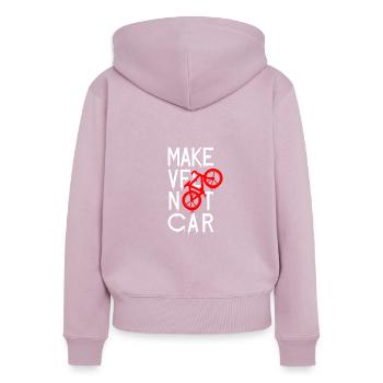 MAKE VÉLO NOT CAR ! (cyclisme) - Sweat à capuche zippé Premium bio Femme - rose poudré - Dos - Julia (174cm)