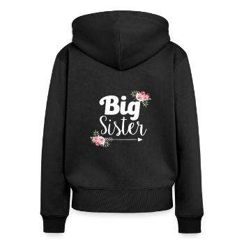 Grande soeur grande soeur fleurs - Sweat à capuche zippé Premium bio Femme - noir - Dos - Julia (174cm)