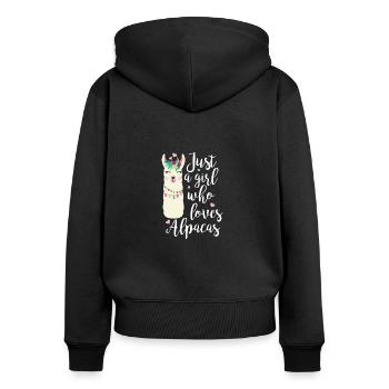 Just A Girl Who Loves Alpacas Alpaka Lama - Frauen Premium Bio Zip Hoodie - Schwarz - Hinten - Julia (174cm)