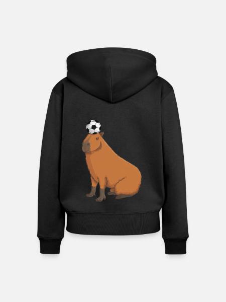Capybara Fußball - Frauen Premium Bio Zip Hoodie - Schwarz
