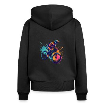 Mountainbikedesign - Frauen Premium Bio Zip Hoodie - Schwarz - Hinten - Julia (174cm)