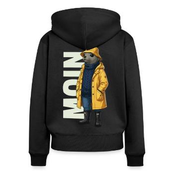 Seehund Moin – Regenmantel Design - Frauen Premium Bio Zip Hoodie - Schwarz - Hinten - Julia (174cm)