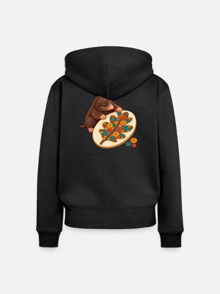 Maulwurf legt ein Knopfmosaik - Frauen Premium Bio Zip Hoodie - Schwarz
