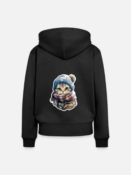 Katze im Winter - Frauen Premium Bio Zip Hoodie - Schwarz
