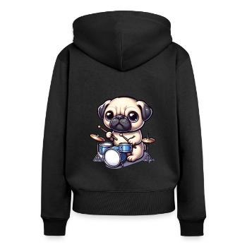Cute Pug Drummer Design - Women's Premium Organic Zip Hoodie - black - Back - Julia (174cm)
