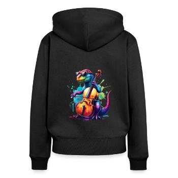 Cooler Dino Cellist Klassische Musik - Frauen Premium Bio Zip Hoodie - Schwarz - Hinten - Julia (174cm)