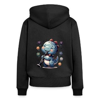 Cute Dino Flutist Plays Recorder - Women's Premium Organic Zip Hoodie - black - Back - Julia (174cm)