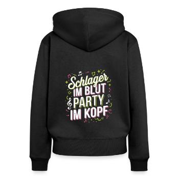 Schlager dans le sang Le parti dans la tête - Sweat à capuche zippé Premium bio Femme - noir - Dos - Julia (174cm)