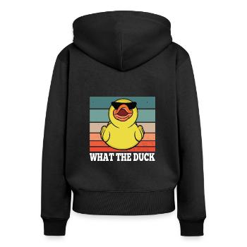What the Duck Duck WordPlay - Women's Premium Organic Zip Hoodie - black - Back - Julia (174cm)