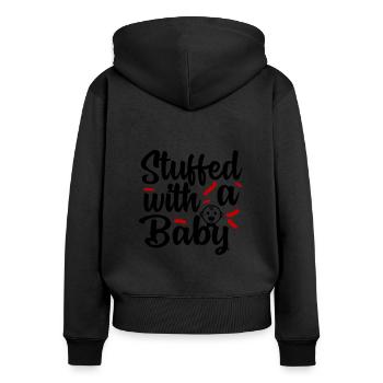 Stuffed with Baby Ausgestopft Schwanger Pregnant - Frauen Premium Bio Zip Hoodie - Schwarz - Hinten - Julia (174cm)