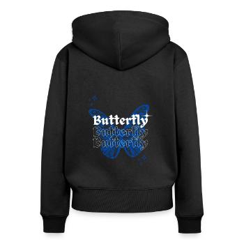 Papillon bleu - Sweat à capuche zippé Premium bio Femme - noir - Dos - Julia (174cm)
