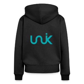UNIK original turquoise - Sweat à capuche zippé Premium bio Femme - noir - Dos - Julia (174cm)