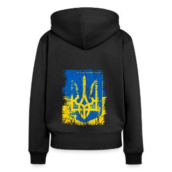 Ukraine - Frauen Premium Bio Zip Hoodie - Schwarz - Hinten - Julia (174cm)