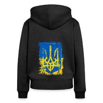 Ukraine - Frauen Premium Bio Zip Hoodie - Schwarz - Hinten - Julia (174cm)