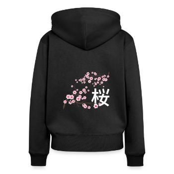 Sakura Japanische Kirschblüten - Frauen Premium Bio Zip Hoodie - Schwarz - Hinten - Julia (174cm)