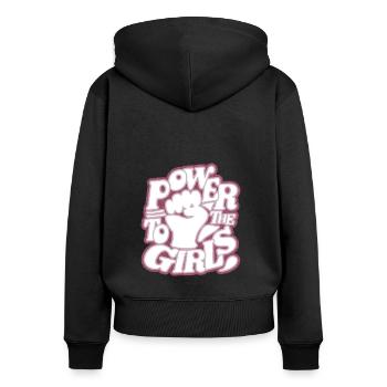 Frauenpower Mädchen Power Feminismus Spruch - Frauen Premium Bio Zip Hoodie - Schwarz - Hinten - Julia (174cm)