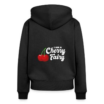 Je suis une fée cerise - Sweat à capuche zippé Premium bio Femme - noir - Dos - Julia (174cm)