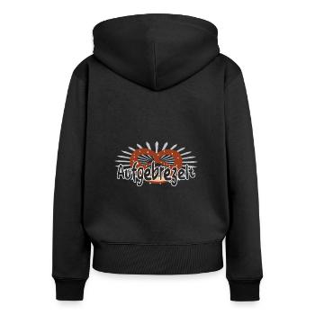 Aufgebrezelt Brezel Wortspiel - Frauen Premium Bio Zip Hoodie - Schwarz - Hinten - Julia (174cm)